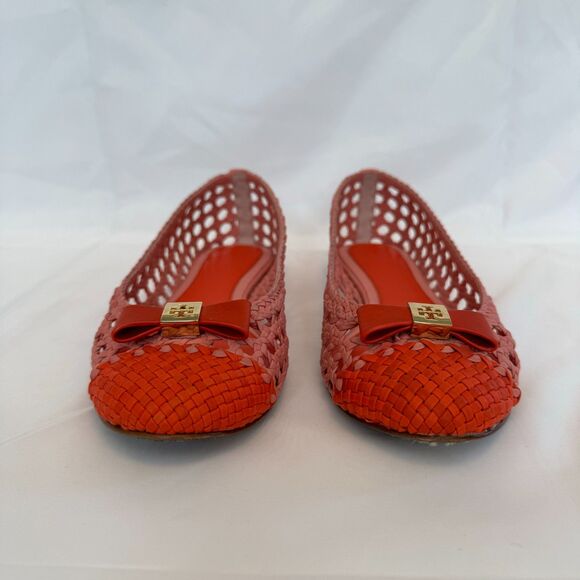 Tory Burch Pink and Orange Leather Woven Carlyle Ballerina Flats Size 8.5 - Picture 5 of 7